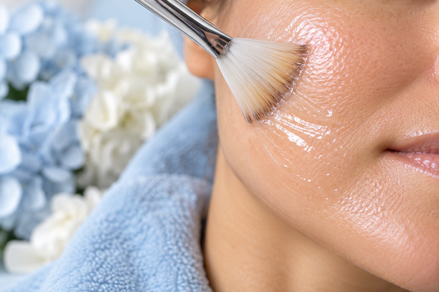 Professional GlyMed Plus chemical peel applied with a fan brush at Britt D Aesthetics in Mooresville, NC